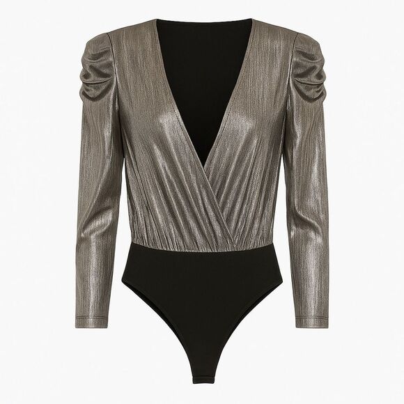 Retrofête Jophiel Bodysuit – Dark Platinum Silver Plunge V-Neck Size Small - Picture 5 of 5